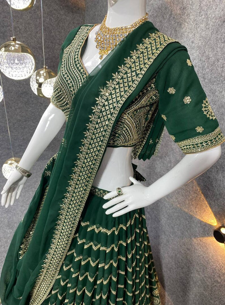 Designer Green lehnga choli for woman with designer embroidered blouse bollywood trend full sequence work , party wear lehenga for girls  - INSPIRED