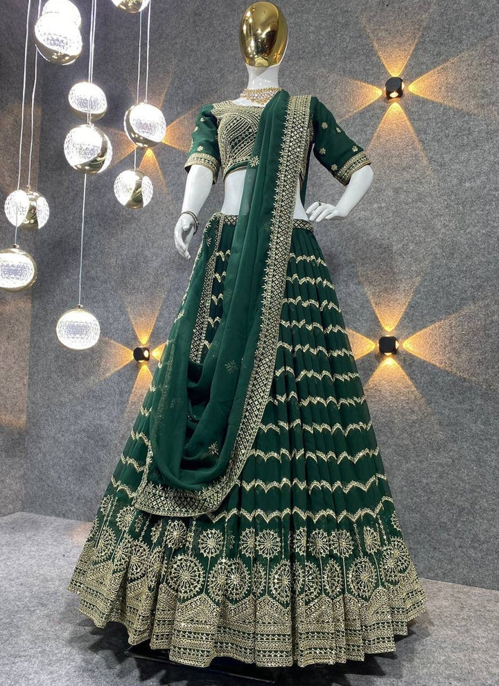 Designer Green lehnga choli for woman with designer embroidered blouse bollywood trend full sequence work , party wear lehenga for girls  - INSPIRED