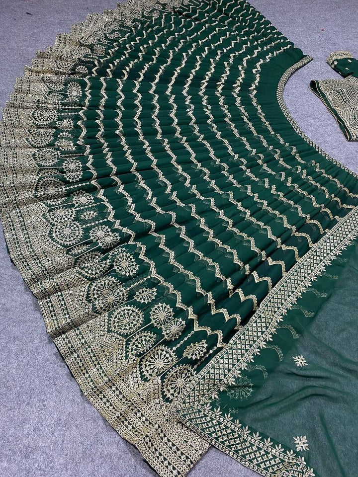 Designer Green lehnga choli for woman with designer embroidered blouse bollywood trend full sequence work , party wear lehenga for girls  - INSPIRED