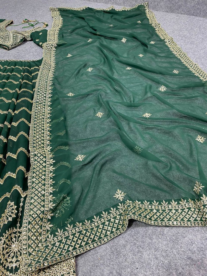 Designer Green lehnga choli for woman with designer embroidered blouse bollywood trend full sequence work , party wear lehenga for girls  - INSPIRED