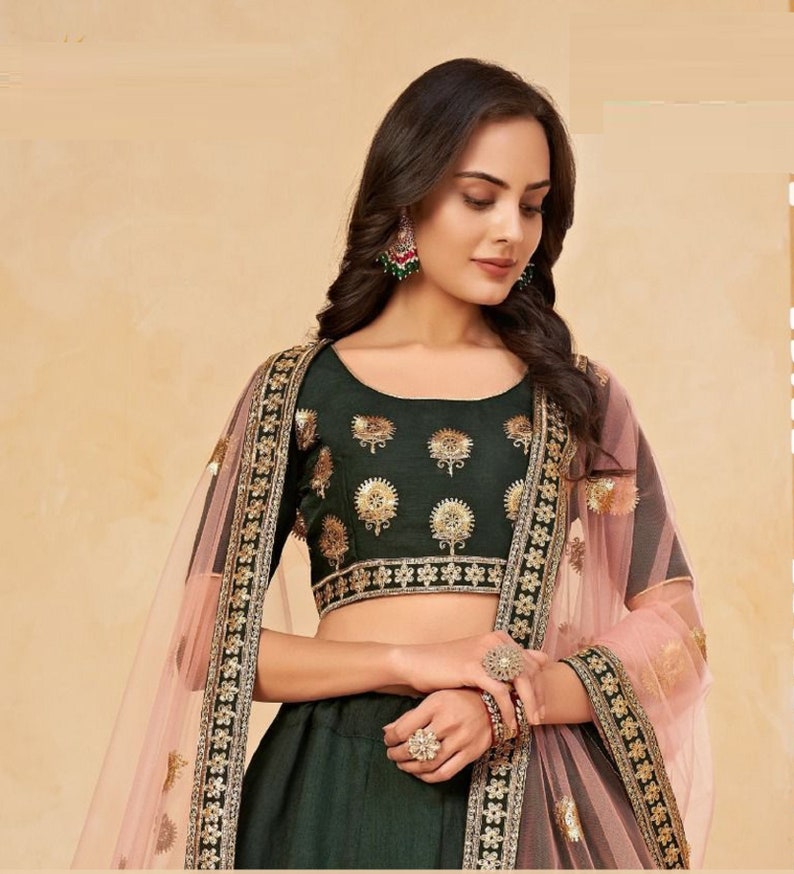 Designer Green lehenga Choli with Zari and Sequence Embroidery Work for woman party wear lehenga choli with dupatta  - INSPIRED