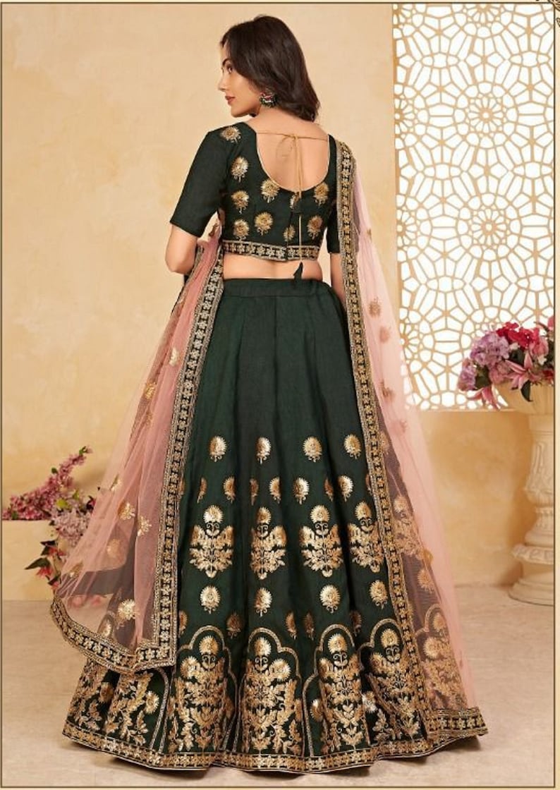 Designer Green lehenga Choli with Zari and Sequence Embroidery Work for woman party wear lehenga choli with dupatta  - INSPIRED