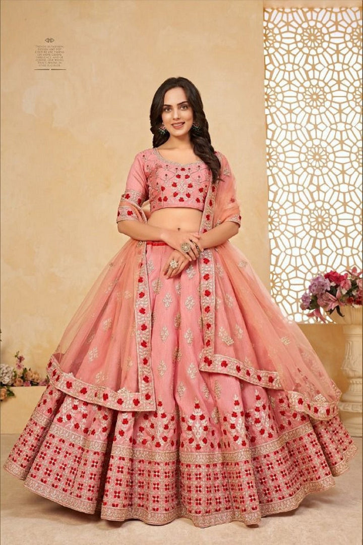 Designer Pink lehenga choli with Zari and Multiple Sequence Embroidery Work for woman party wear lehenga choli with dupatta  - INSPIRED