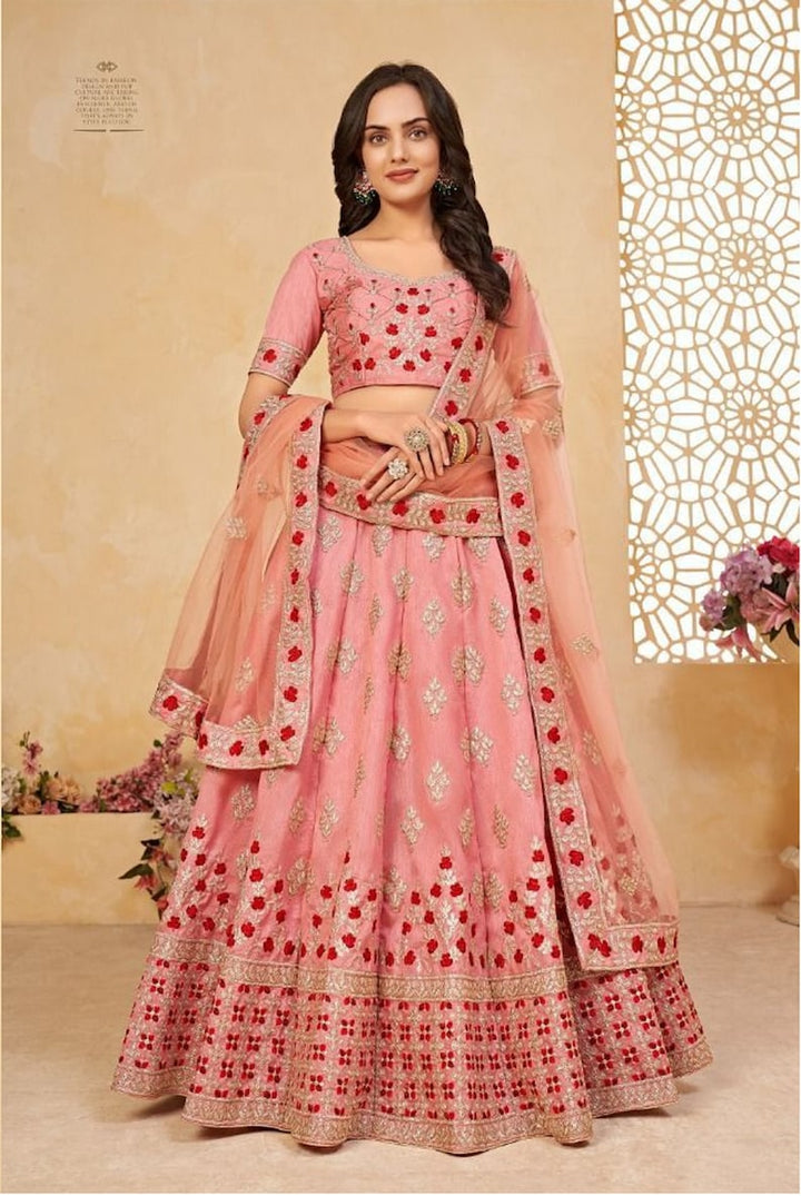 Designer Pink lehenga choli with Zari and Multiple Sequence Embroidery Work for woman party wear lehenga choli with dupatta  - INSPIRED