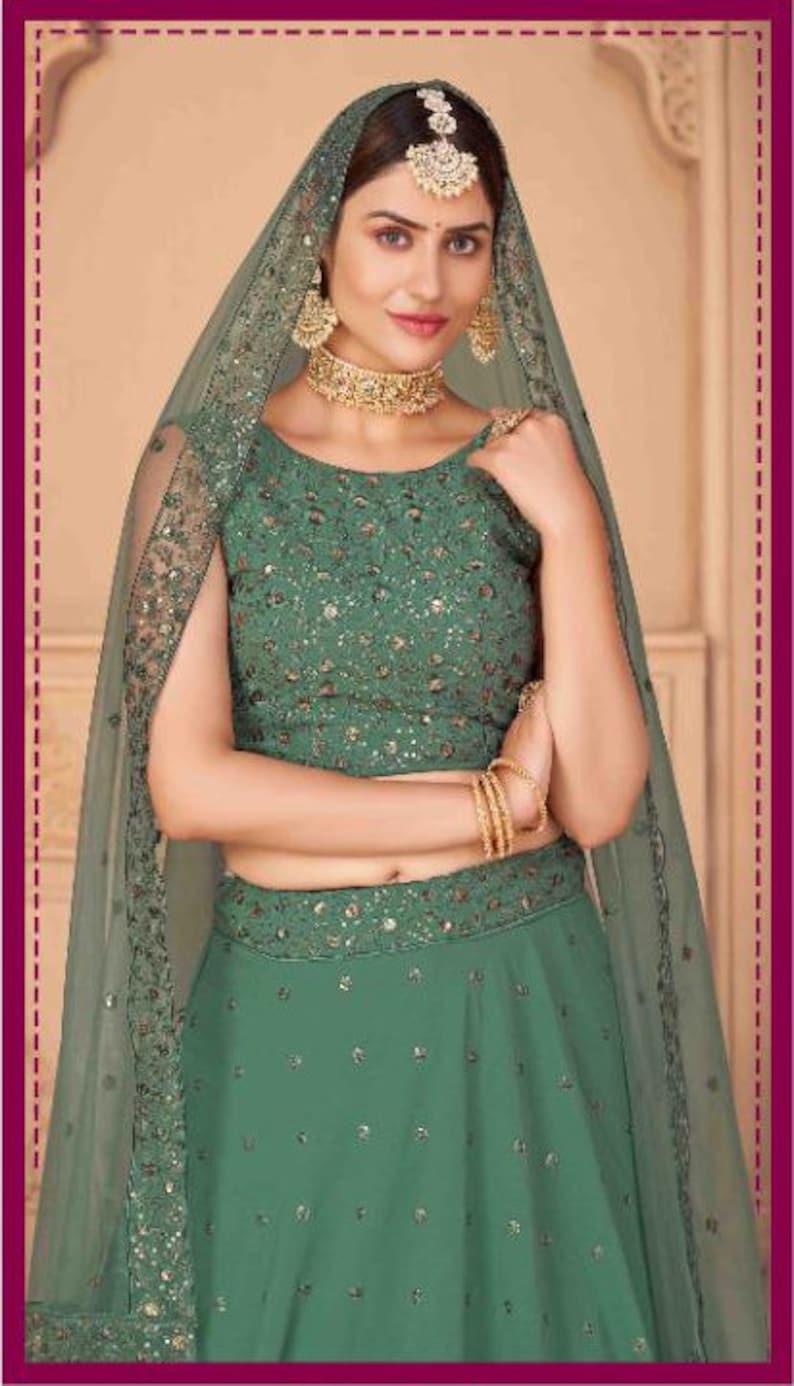 Designer Green sabyasachi embroidered Sequence work lehenga choli with designer Blouse and dupatta, party wear lehenga choli for Women  - INSPIRED