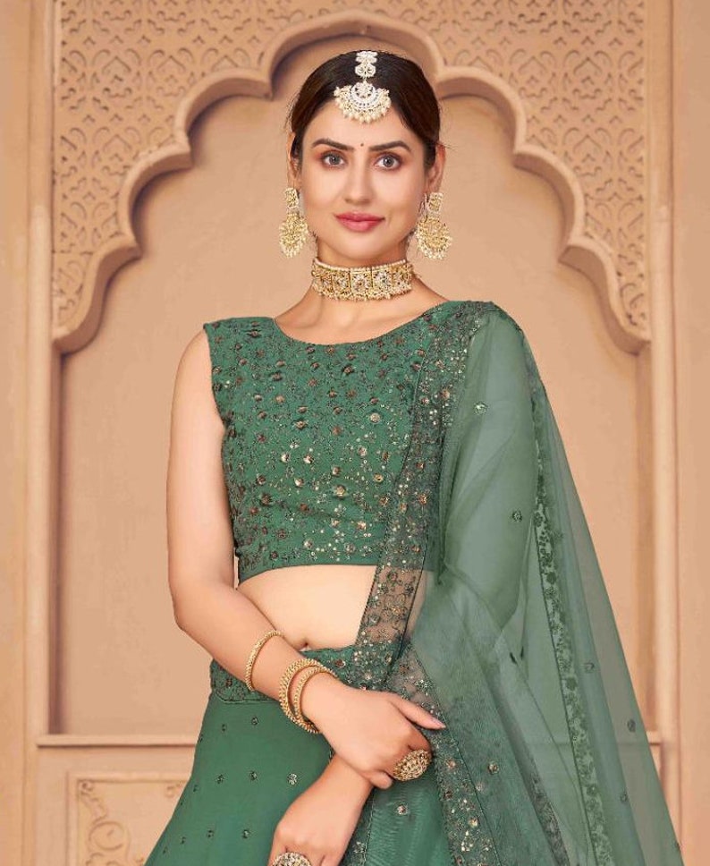 Designer Green sabyasachi embroidered Sequence work lehenga choli with designer Blouse and dupatta, party wear lehenga choli for Women  - INSPIRED