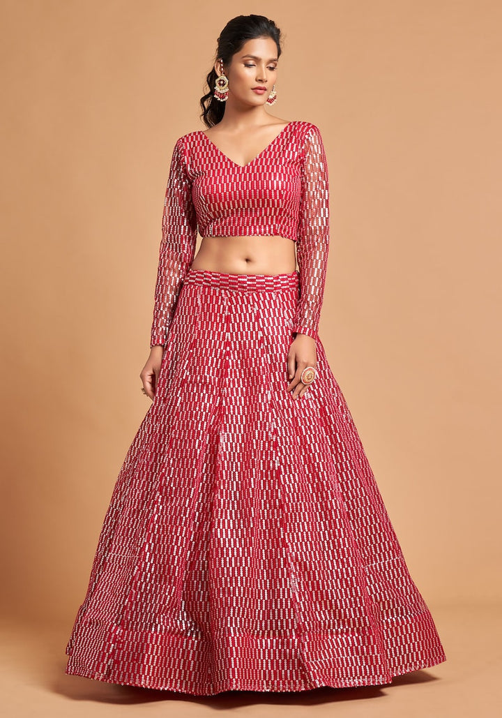 Designer Hot Pink lehenga choli with Zari and Multiple Sequence Embroidery Work for woman party wear lehenga choli with dupatta  - INSPIRED