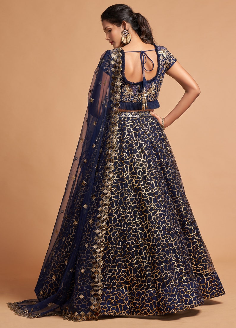 Designer Navy Blue lehenga choli with Zari and Multiple Sequence Embroidery Work for woman party wear lehenga choli with dupatta  - INSPIRED