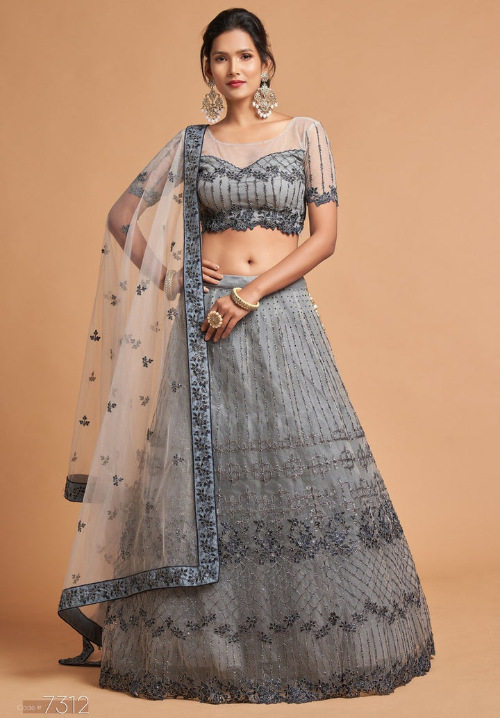 Designer Grey lehenga choli with Zari and Multiple Sequence Embroidery Work for woman party wear lehenga choli with dupatta  - INSPIRED