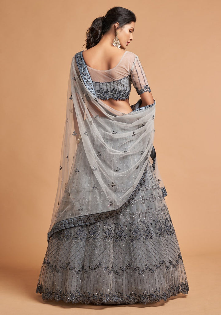 Designer Grey lehenga choli with Zari and Multiple Sequence Embroidery Work for woman party wear lehenga choli with dupatta  - INSPIRED