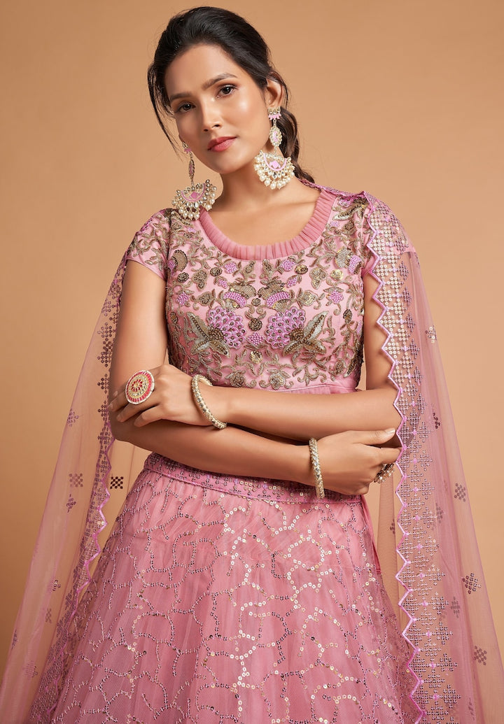 Designer Blush Pink lehenga choli with Zari and Multiple Sequence Embroidery Work for woman party wear lehenga choli with dupatta  - INSPIRED