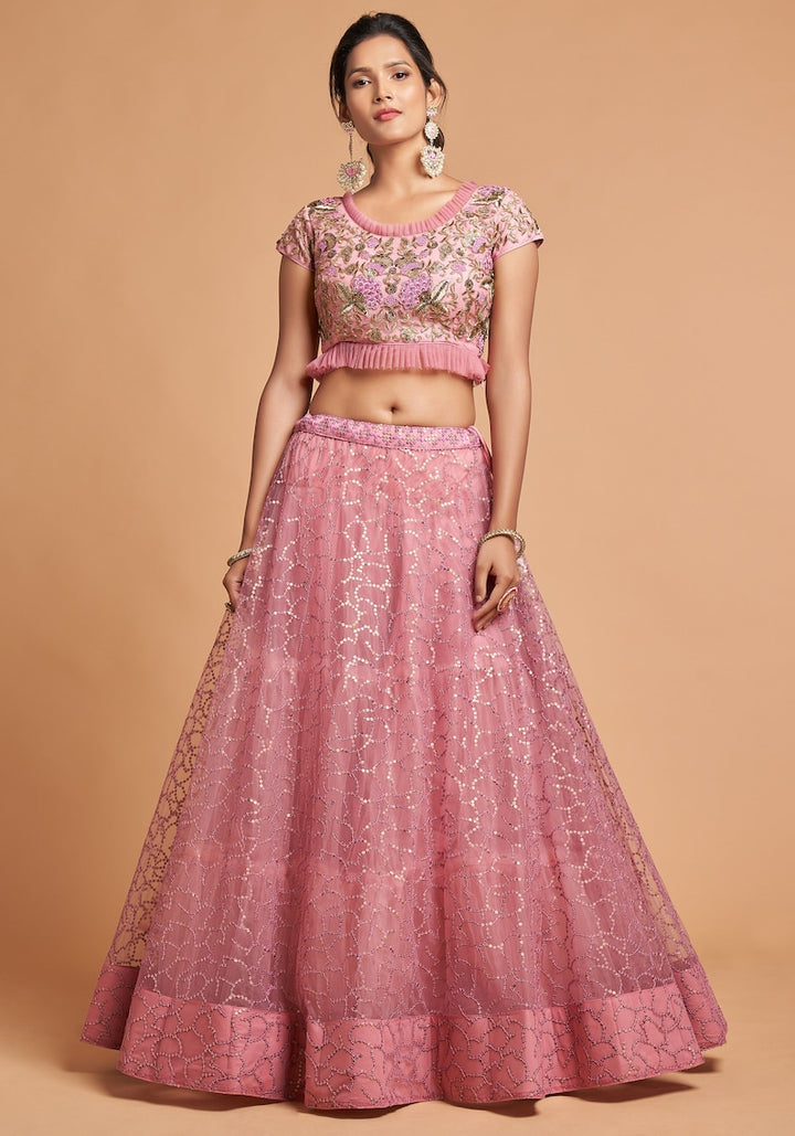 Designer Blush Pink lehenga choli with Zari and Multiple Sequence Embroidery Work for woman party wear lehenga choli with dupatta  - INSPIRED