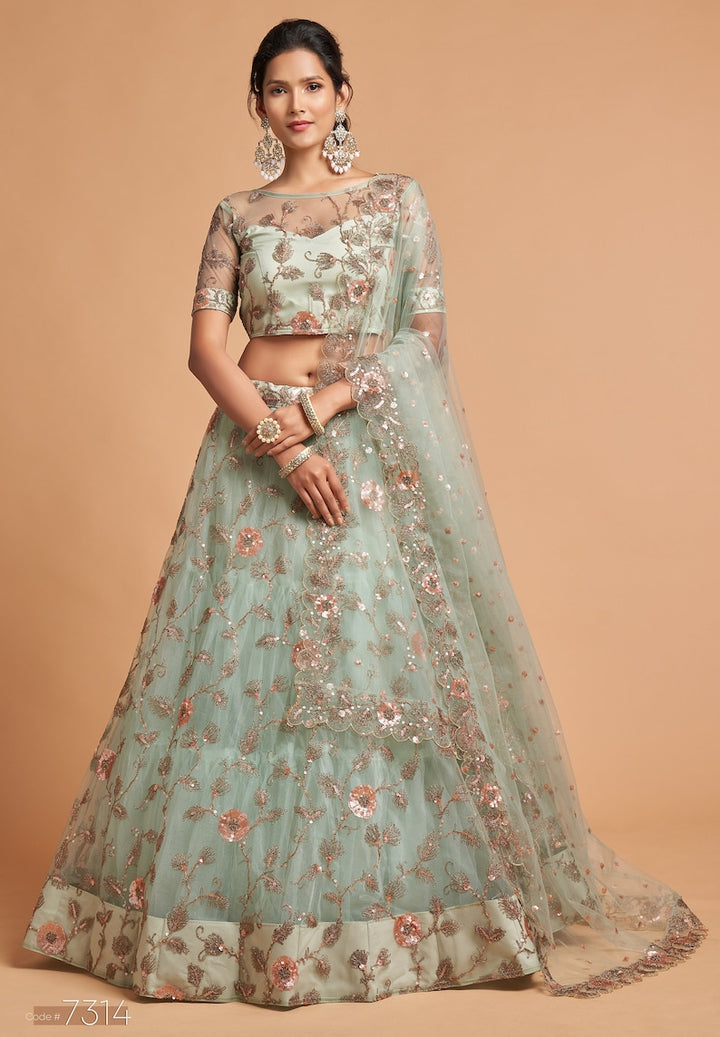 Designer Sky Blue lehenga choli with Zari and Multiple Sequence Embroidery Work for woman party wear lehenga choli with dupatta  - INSPIRED