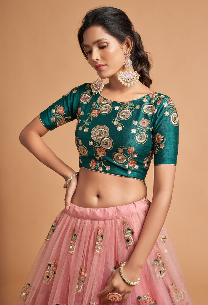 Designer Peach lehenga choli with Zari and Multiple Sequence Embroidery Work for woman party wear lehenga choli with dupatta  - INSPIRED