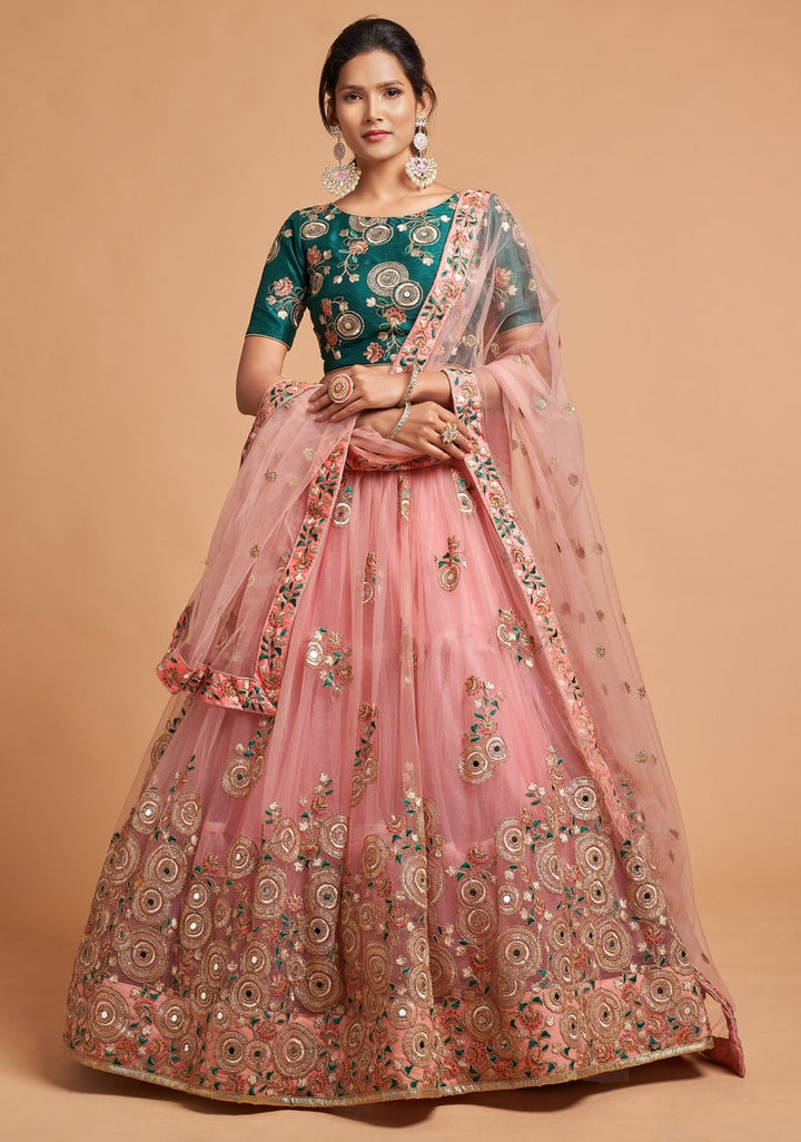 Designer Peach lehenga choli with Zari and Multiple Sequence Embroidery Work for woman party wear lehenga choli with dupatta  - INSPIRED