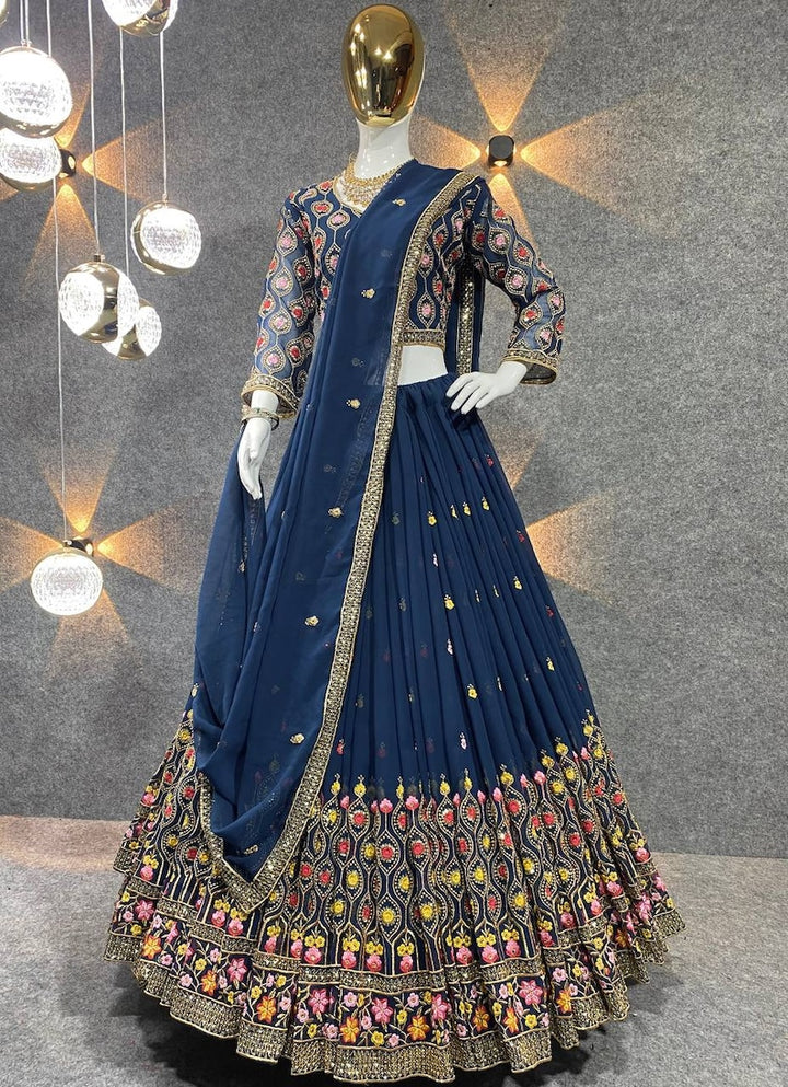 Designer traditional lehnga choli of embroidery sequence work with blouse and dupatta for wedding and party  - INSPIRED