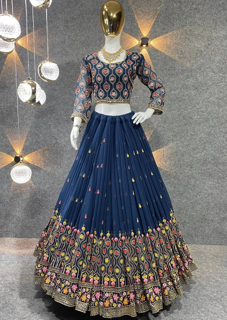 Designer traditional lehnga choli of embroidery sequence work with blouse and dupatta for wedding and party  - INSPIRED