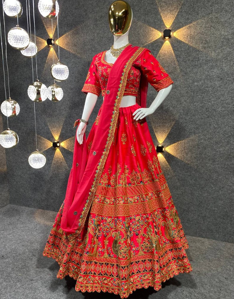 Red Sabyasachi Designer Lehenga Choli  embroidery work Wedding lehenga choli party wear lehenga choli for Women ready to wear dress  - INSPIRED