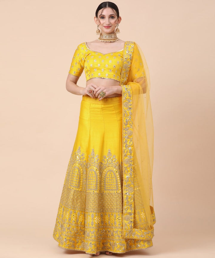 Yellow Designer Sabyasachi lehenga with zari & thread embroidery work, Wedding Lehenga Choli with designer Blouse and nett dupatta for woman  - INSPIRED