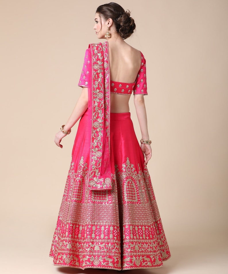 Designer Pink Embroidered Lehenga Choli, Wedding Lehenga Choli with fancy designer Blouse & nett dupatta, ready to wear for girl  - INSPIRED