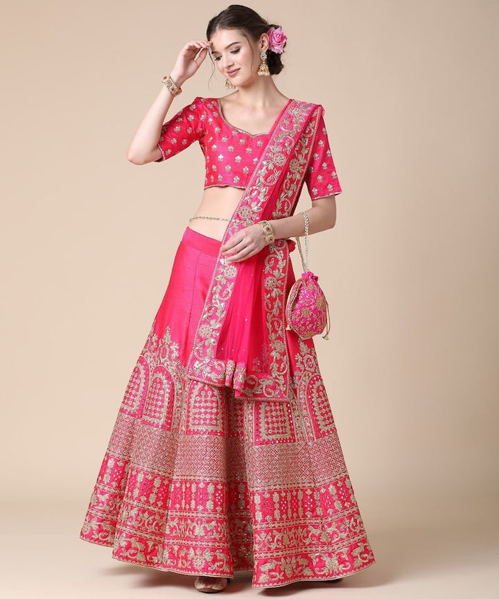 Designer Pink Embroidered Lehenga Choli, Wedding Lehenga Choli with fancy designer Blouse & nett dupatta, ready to wear for girl  - INSPIRED