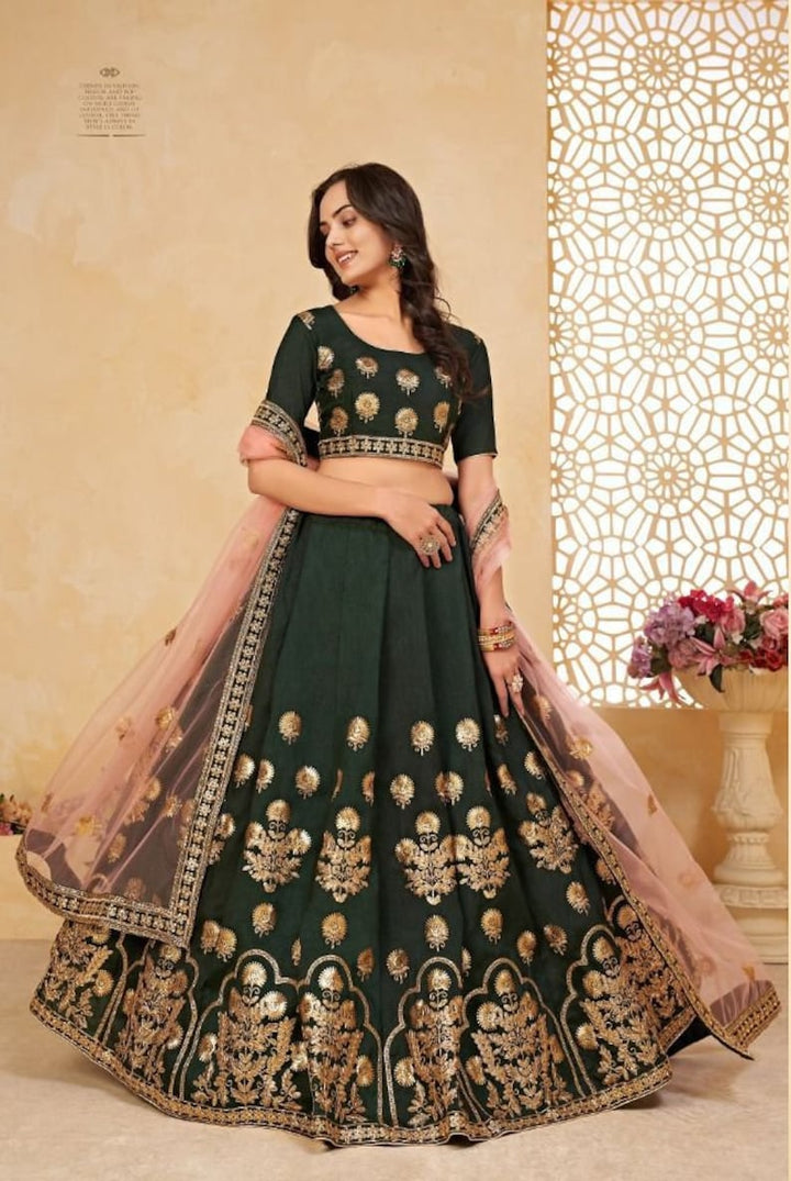 Designer Green lehenga Choli with Zari and Sequence Embroidery Work for woman party wear lehenga choli with dupatta  - INSPIRED