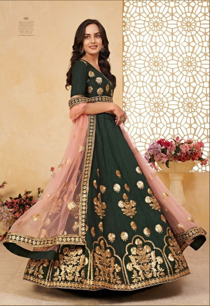 Designer Green lehenga Choli with Zari and Sequence Embroidery Work for woman party wear lehenga choli with dupatta  - INSPIRED