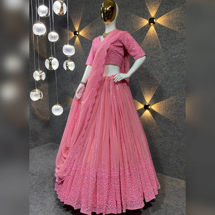 Pink Designer Party Wear Lehenga Choli With Dupatta  ,bollywood style indian ethnics wear , gujarati wedding wear lehenga choli for girl  - INSPIRED