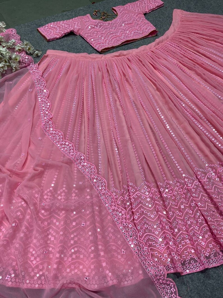 Pink Designer Party Wear Lehenga Choli With Dupatta  ,bollywood style indian ethnics wear , gujarati wedding wear lehenga choli for girl  - INSPIRED