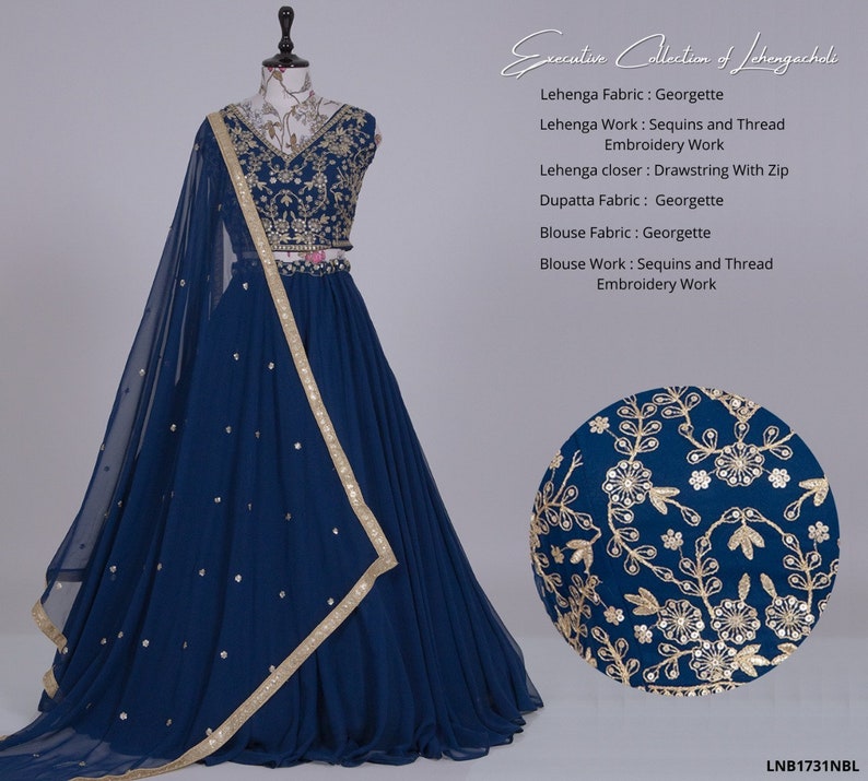 Blue Indian Designer Sequence embroidery Work Lehenga Choli With Dupatta party wear lehenga choli Indian Women,bollywood style - INSPIRED