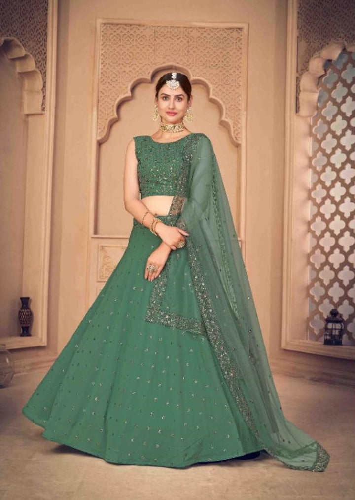 Designer Green sabyasachi embroidered Sequence work lehenga choli with designer Blouse and dupatta, party wear lehenga choli for Women  - INSPIRED