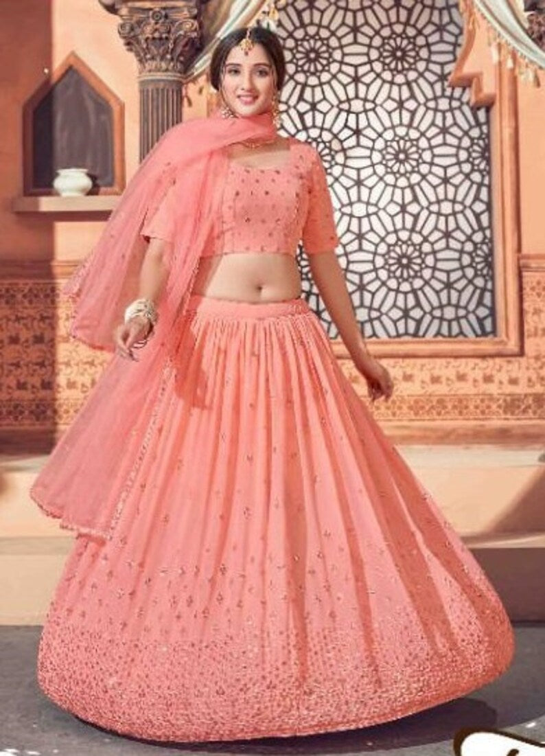 designer bollywood style lehenga choli for women with high quality embroidery work wedding wear party wear, lehenga choli  - INSPIRED