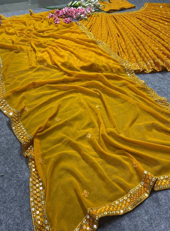 Designer Yellow Embroidery with sequence work lehenga choli, with embroidered blouse and duptta, wedding wear lehenga choli for woman  - INSPIRED