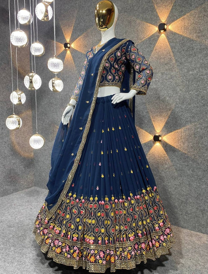 Designer traditional lehnga choli of embroidery sequence work with blouse and dupatta for wedding and party  - INSPIRED