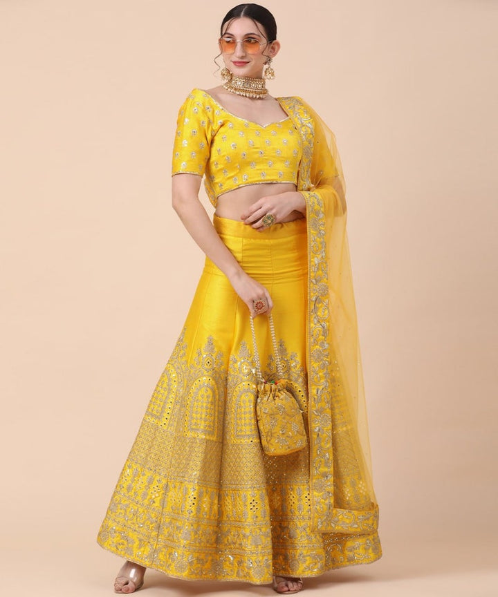 Yellow Designer Sabyasachi lehenga with zari & thread embroidery work, Wedding Lehenga Choli with designer Blouse and nett dupatta for woman  - INSPIRED