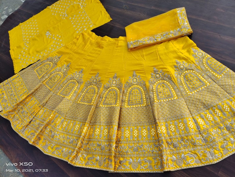 Yellow Designer Sabyasachi lehenga with zari & thread embroidery work, Wedding Lehenga Choli with designer Blouse and nett dupatta for woman  - INSPIRED