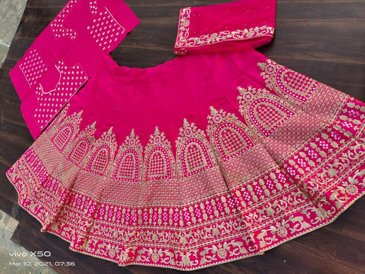 Designer Pink Embroidered Lehenga Choli, Wedding Lehenga Choli with fancy designer Blouse & nett dupatta, ready to wear for girl  - INSPIRED