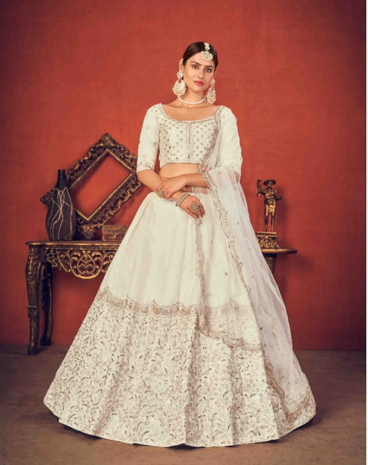 Designer white embroidered lehenga with designer blouse indian style dupatta party wear lehenga choli for girl and indian woman ethnic wear  - INSPIRED