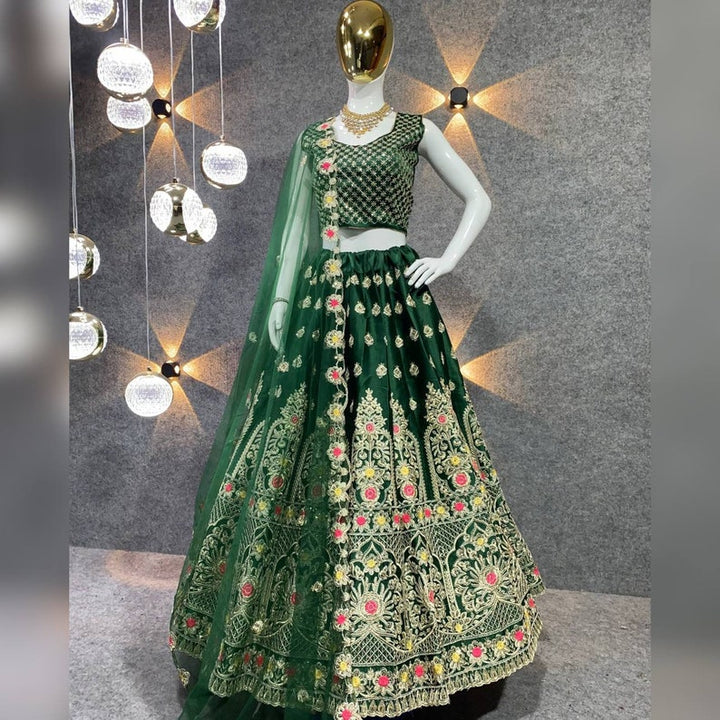 Designer Wedding Wear Embroidery Work lehenga Choli with Net Dupatta Indian Women,bollywood style gift item of wedding wear for girl  - INSPIRED