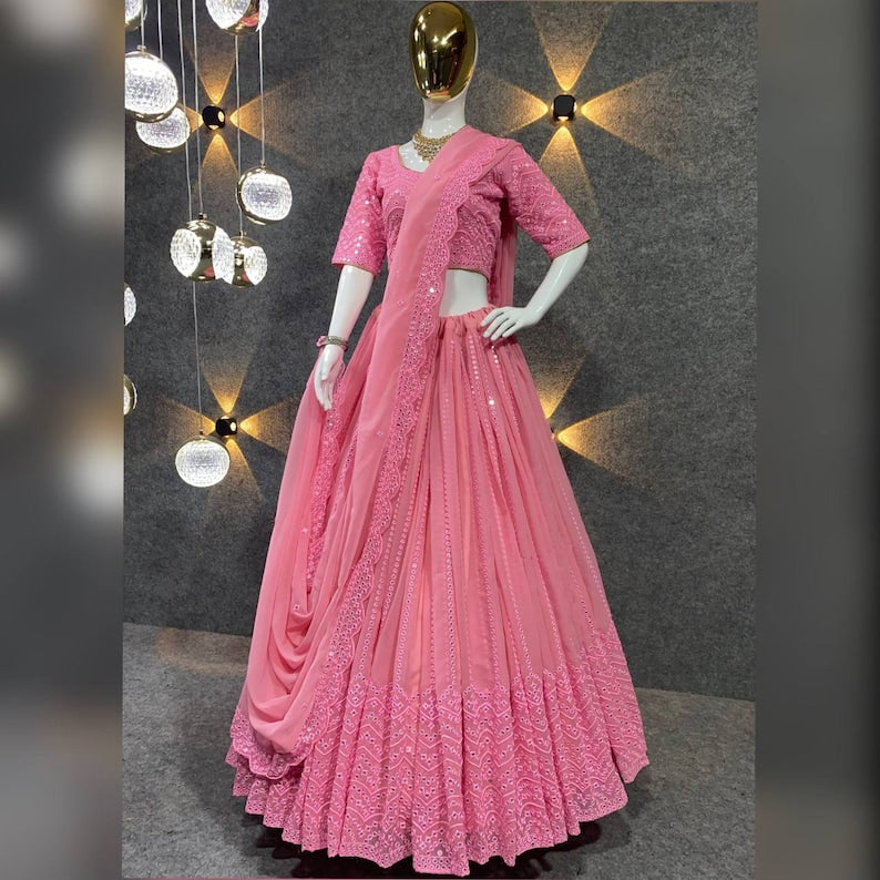 Pink Designer Party Wear Lehenga Choli With Dupatta  ,bollywood style indian ethnics wear , gujarati wedding wear lehenga choli for girl  - INSPIRED