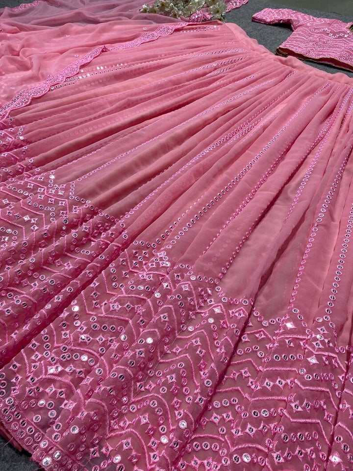 Pink Designer Party Wear Lehenga Choli With Dupatta  ,bollywood style indian ethnics wear , gujarati wedding wear lehenga choli for girl  - INSPIRED