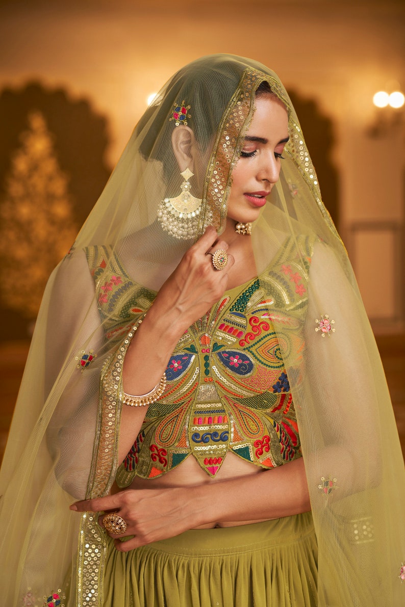 Sabyasachi Style Green Lehenga Choli with Heavy Embroidered sequence work Wedding lehenga choli party wear lehenga choli for Women indian  - INSPIRED