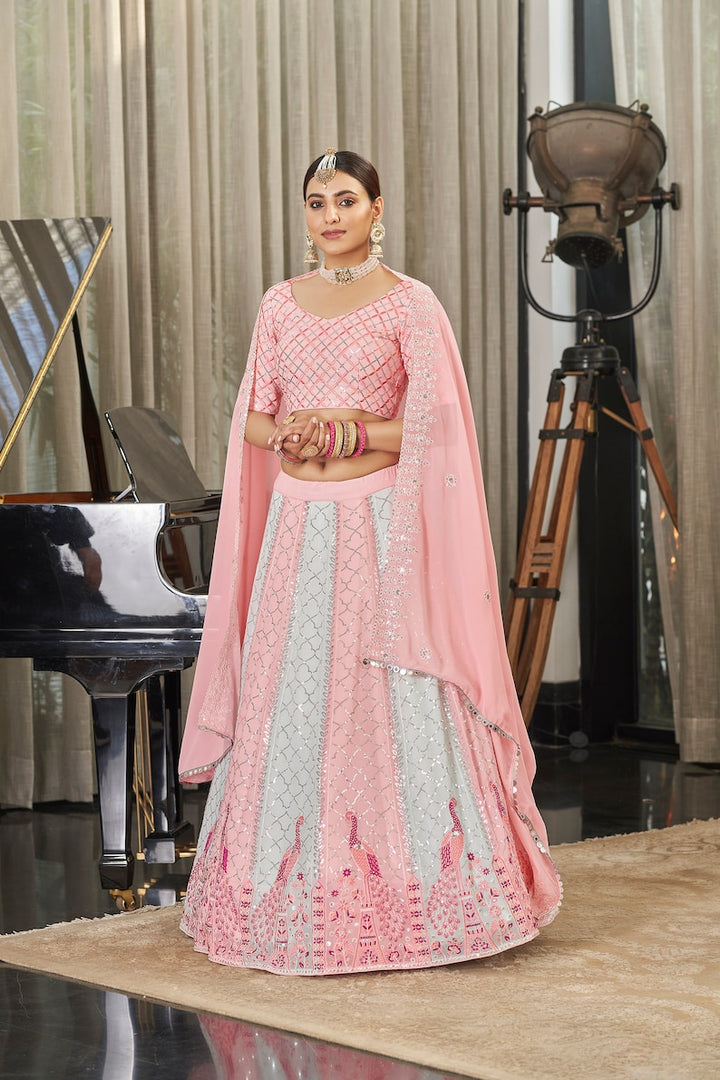 Sabyasachi Style Pink ehenga Choli with Heavy Embroidered sequence work Wedding lehenga choli  for party wear lehenga choli for Women  - INSPIRED