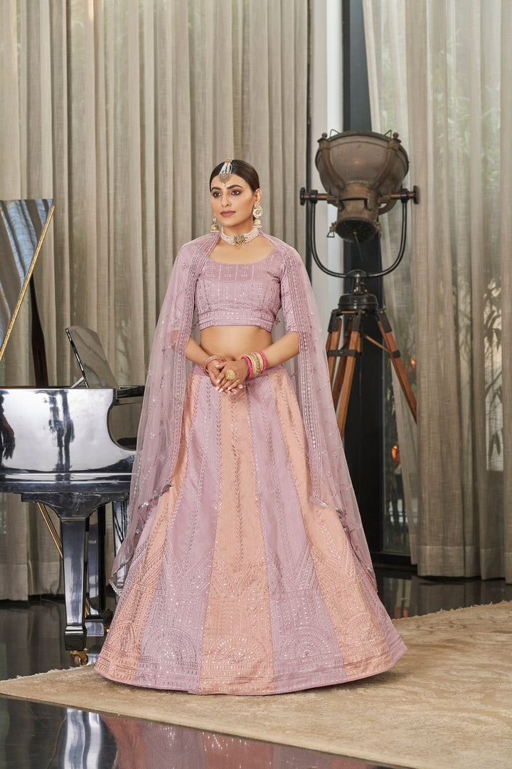 Sabyasachi Style Pink & Peach ehenga Choli with Heavy Embroidered sequence work Wedding lehenga choli for party wear lehenga choli for Women  - INSPIRED