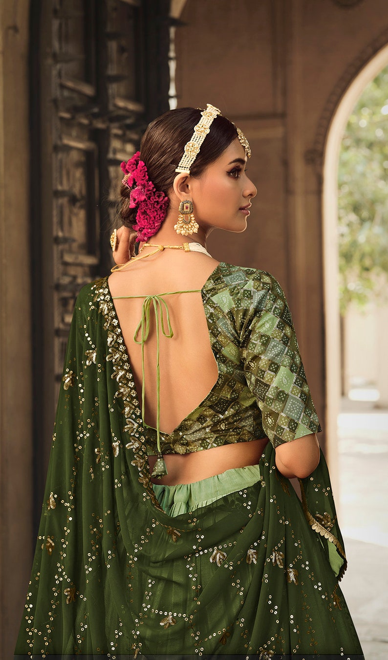 Sabyasachi Style Pista Green-Olive Lehenga with Embroidered sequence work Wedding lehenga choli  for party wear lehenga choli for Women  - INSPIRED