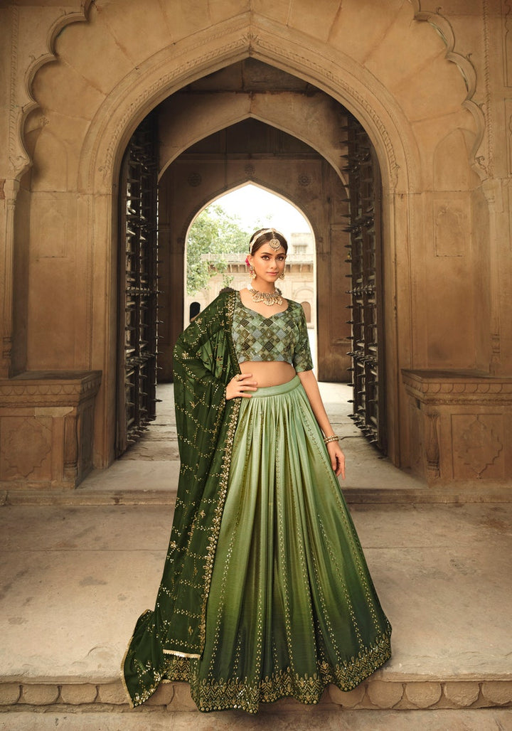 Sabyasachi Style Pista Green-Olive Lehenga with Embroidered sequence work Wedding lehenga choli  for party wear lehenga choli for Women  - INSPIRED