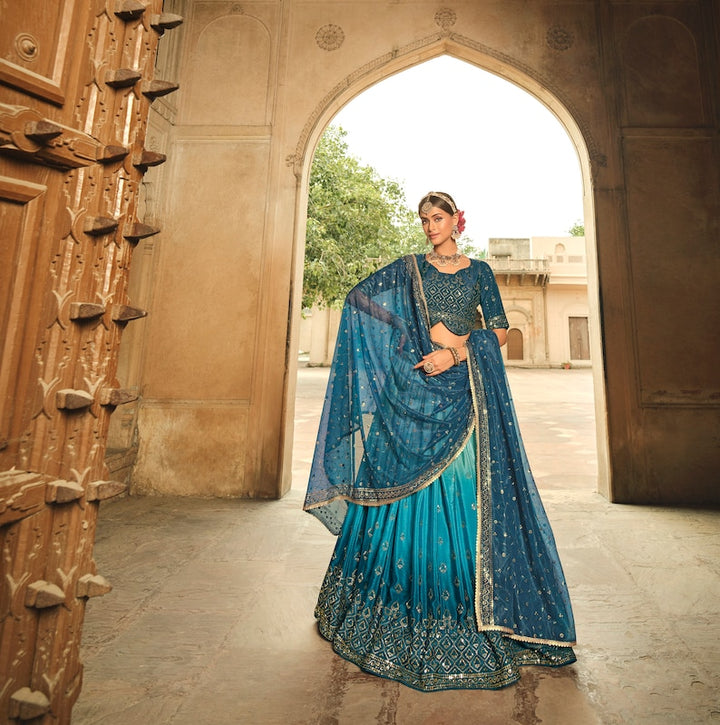 Sabyasachi Style Blue-Teal Blue Lehenga Choli with Embroidered sequence work Wedding lehenga choli  for party wear lehenga choli for Women  - INSPIRED