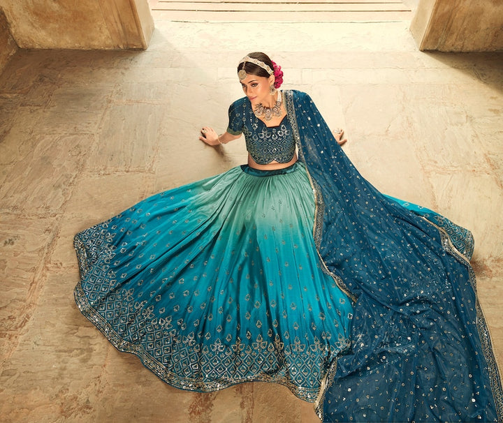 Sabyasachi Style Blue-Teal Blue Lehenga Choli with Embroidered sequence work Wedding lehenga choli  for party wear lehenga choli for Women  - INSPIRED