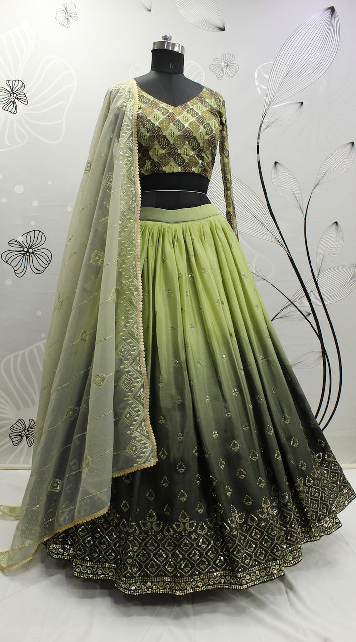 Sabyasachi Style Pista-Mehendi Lehenga Choli with Embroidered sequence work Wedding lehenga choli  for party wear lehenga choli for Women  - INSPIRED