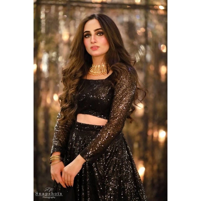 Black Party Wear emblished with Overall sequins work lehenga choli with soft net dupatta Indian style wear for wedding and event of wedding  - INSPIRED